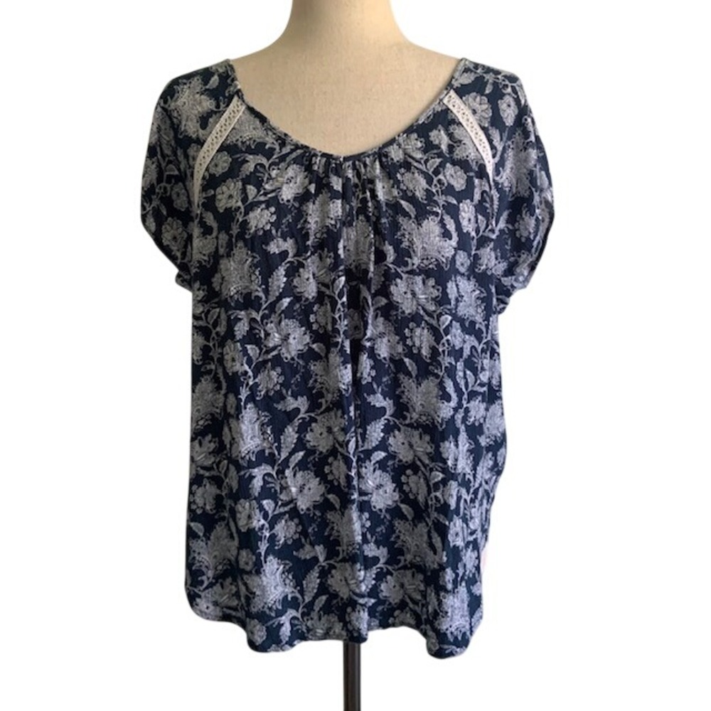 Boho Floral Peasant Top M/L Tie Back Blouse Tassels Open Back Beachy Flowy